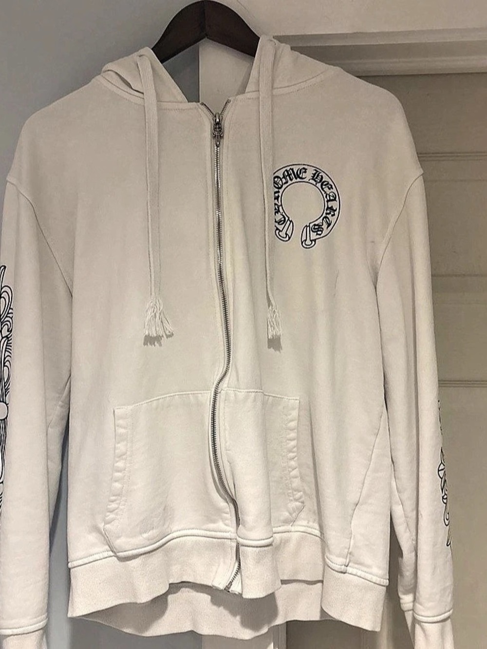 Chrome Hearts Horseshoe Zip Up Hoodie White